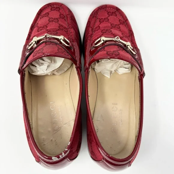 Gucci Horsebit 1953 Loafer GG Monogram Guccisma Red 7.5 Vintage Made in Italy - Picture 5 of 16